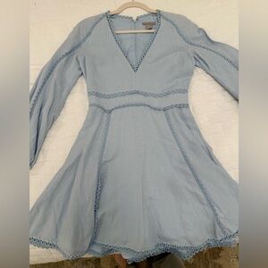 H&M Blue Fit and Flare Dress with Bishop Sleeves